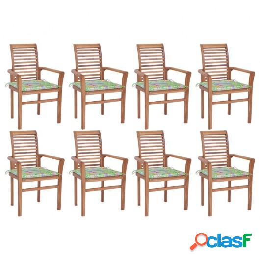 Sillas de comedor 8 uds teca maciza y cojines estampado