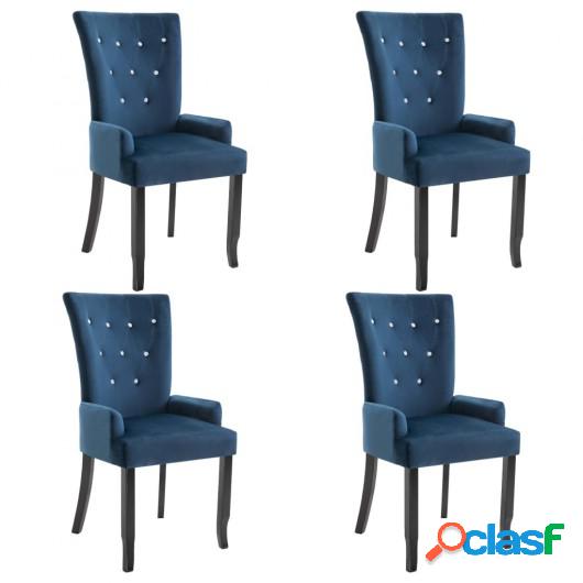 Sillas de comedor con reposabrazos terciopelo azul 4