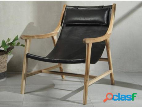 Sillón VENTA-UNICA Osani (Negro - Piel y Madera - 87x68x87