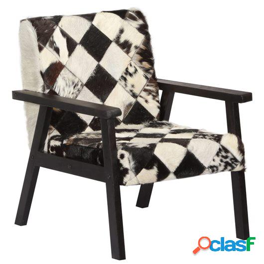 Sillón de cuero auténtico blanco y negro 61x70x74 cm