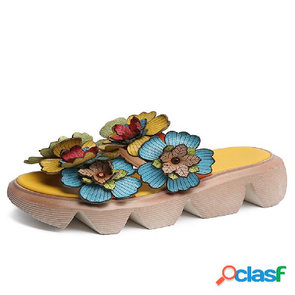 Socofiar Cuero Hecho A Mano Cómodo Vacaciones Floral