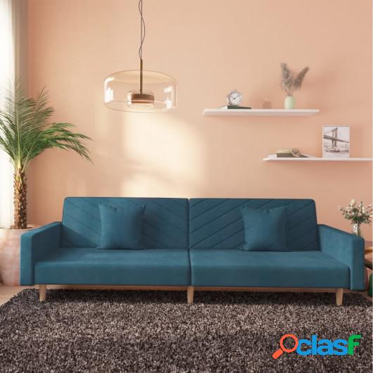 Sofá cama de 2 plazas con dos almohadas terciopelo azul