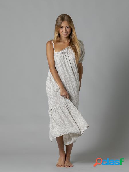 Vestido largo estampado zig zag detalle volante Beige