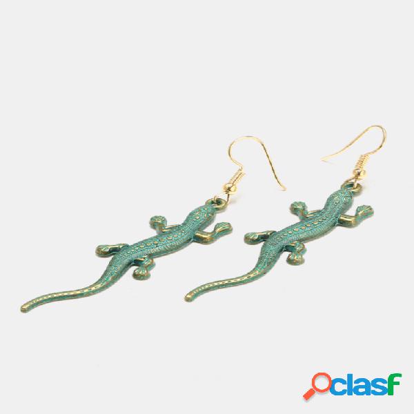 Vintage Pendientes Aleación Blue Gecko Long Pendientes