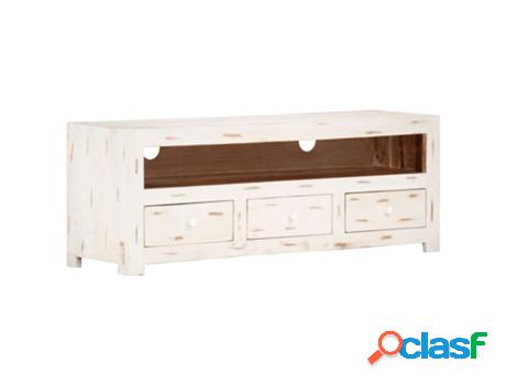 vidaXL Mueble de TV madera de acacia maciza blanco 110x30x40