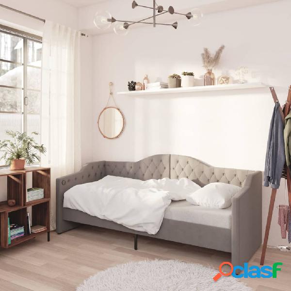 vidaXL Sofá cama con colchón USB de tela gris claro 90x200