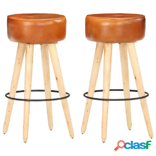 vidaXL Taburetes de cocina 2 uds madera mango rugosa cuero