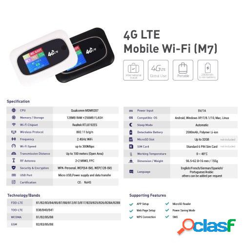 4G LTE CAT4 150Mbps WiFi móvil Punto de acceso portátil