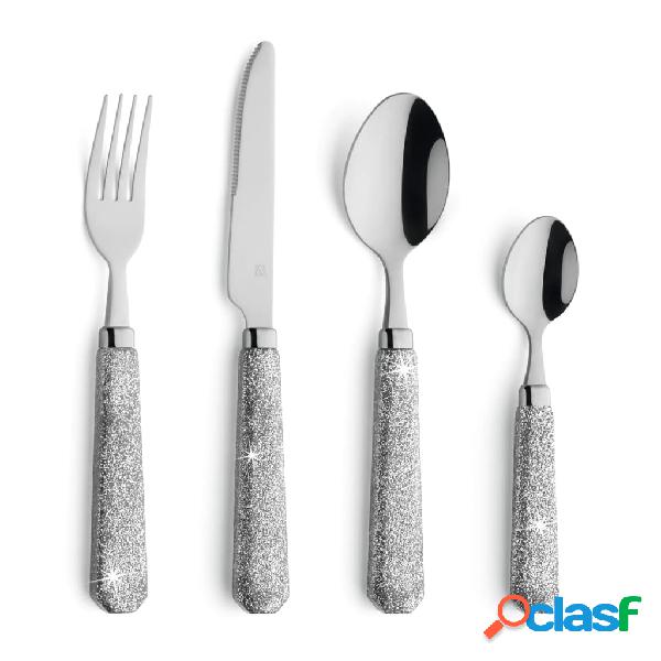 Amefa Cubertería Mono 24 piezas Mono Glitter plateado