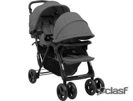 Carrito de Bebé Gemelos VIDAXL Tándem Acero Gris Oscuro