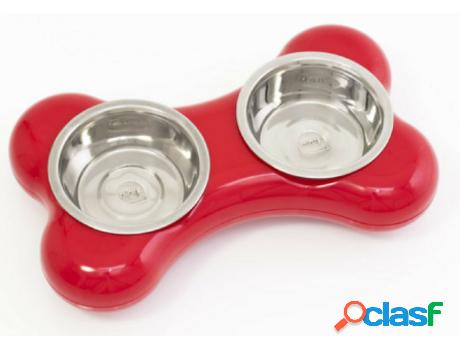 Comedero Doble para Perros HING Hueso (Blanco - 36x22cm -