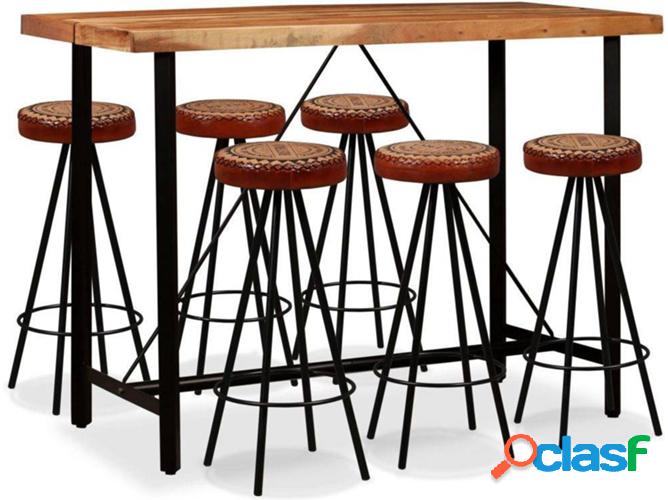 Conjunto bar VIDAXL madera sheesham maciza cuero genuino y