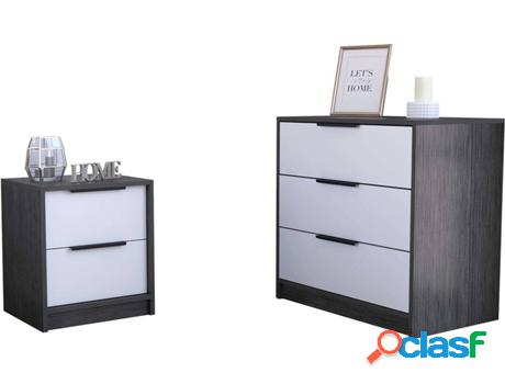 Conjunto de Mesita de Noche y Cómoda TUHOME Kaia (Gris y