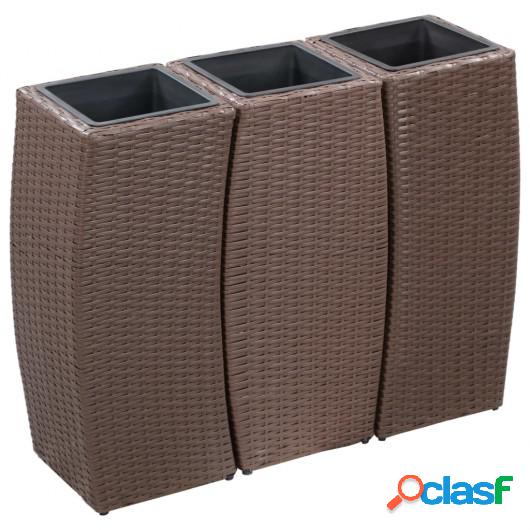 Conjunto de arriate 3 piezas ratán sintético marrón