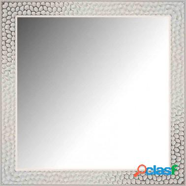 Espejo de Pared Moldura Grabada Blanco y Plata Largo 89cm x