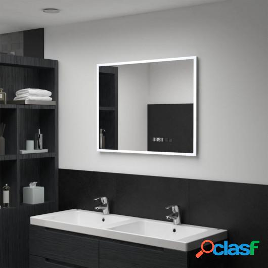 Espejo de baño con LED, sensor táctil y reloj 80x60 cm