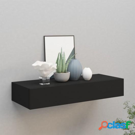 Estante con cajón de pared negro MDF 60x23,5x10cm