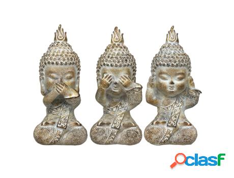 Figura Buda 3 Unidades Gris de Resina 14*6*6cm Figura de