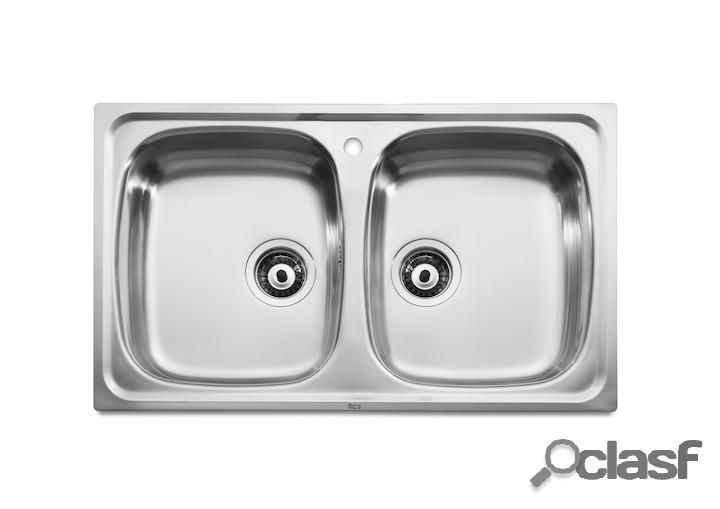 Fregadero de 2 cubetas de acero inoxidable Roca J