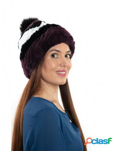 Gorro De Piel Rex Combinado En Blanco Y Negro Morado