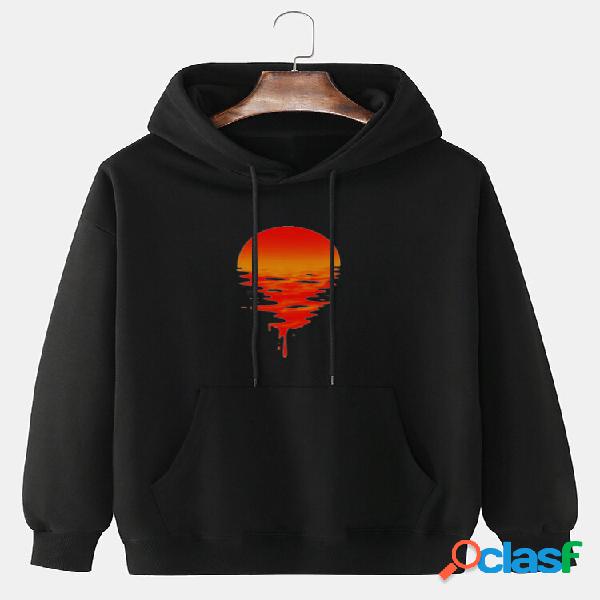 Hombres 100% algodón paisaje estampado gráfico manga