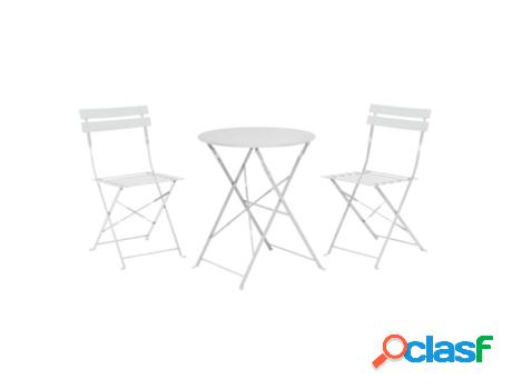 Mesa 60 cm + 2 sillas plegables metal blanco conjunto