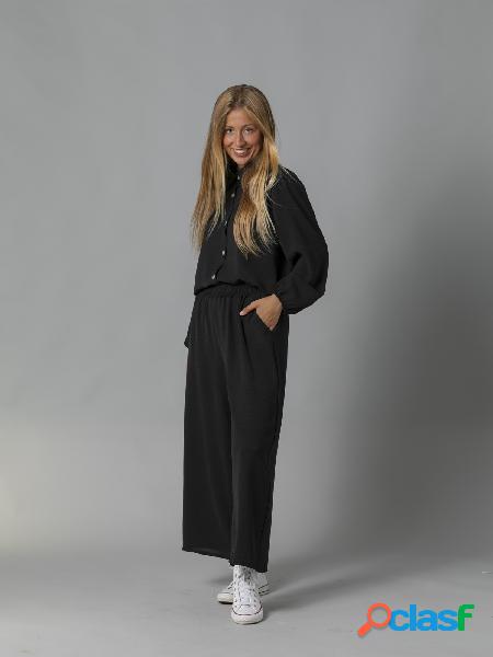 Pantalón fluido cintura elástica Negro