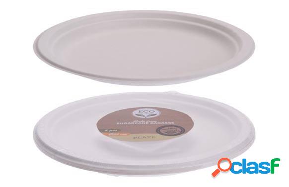 Plato llano desechable y biodegradable de 22.5cm paquete 8