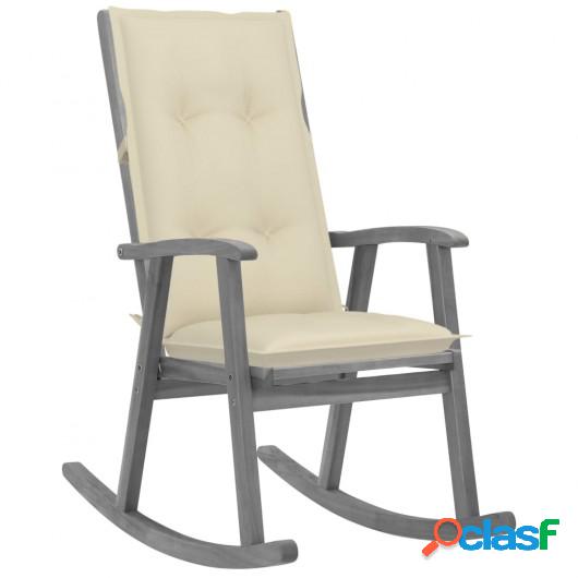 Silla mecedora con cojines madera maciza de acacia gris