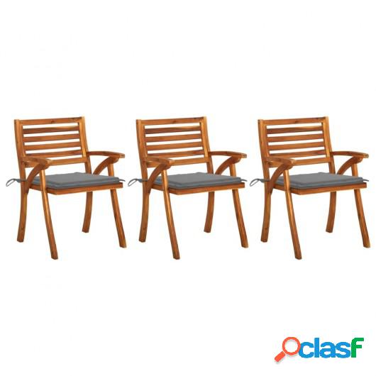Sillas de comedor de jardín con cojines 3 uds madera de