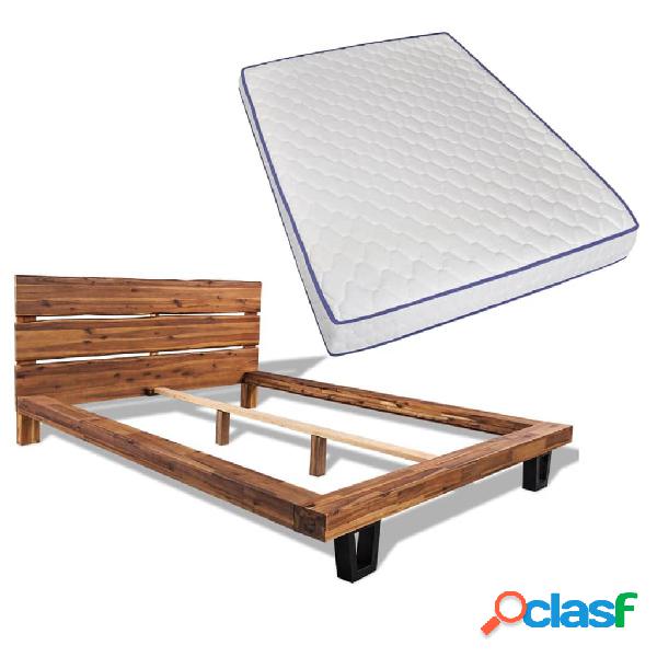 vidaXL Cama con colchón viscoelástico madera acacia maciza