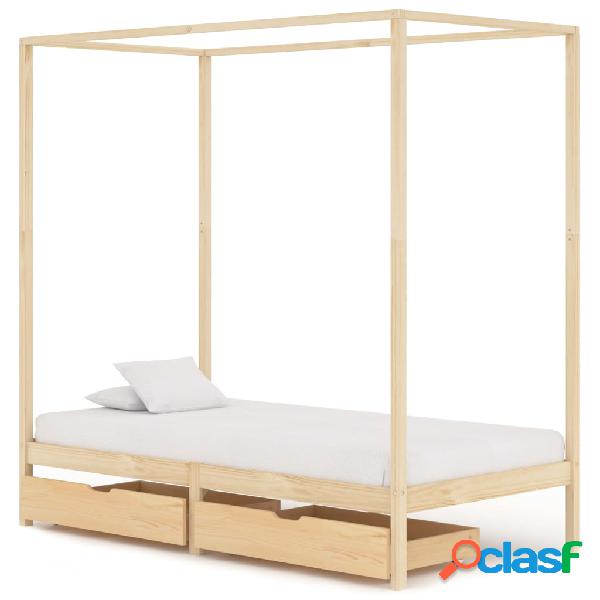 vidaXL Cama con dosel 2 cajones madera maciza pino 100x200