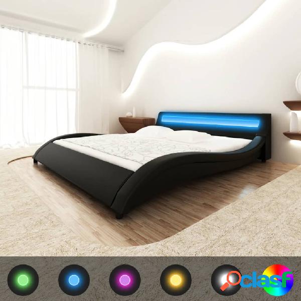 vidaXL Cama de cuero sintético negro con colchón y LED
