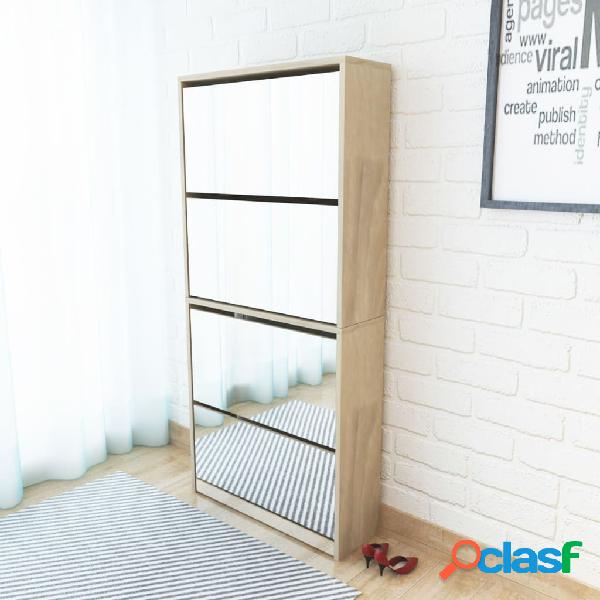 vidaXL Mueble zapatero 4 compartimentos espejo color roble