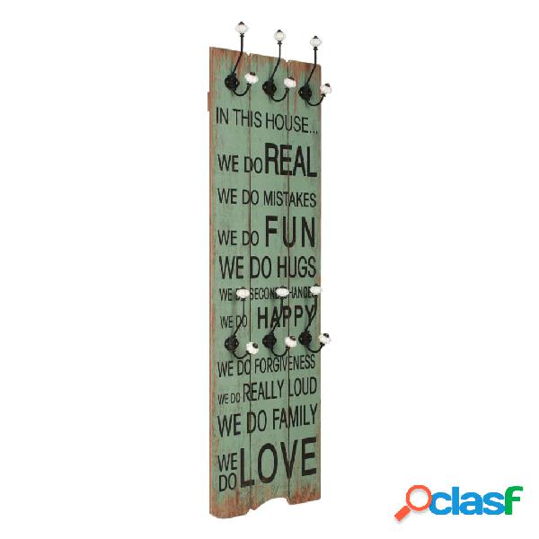 vidaXL Perchero de pared HAPPY LOVE con 6 ganchos 120x40 cm