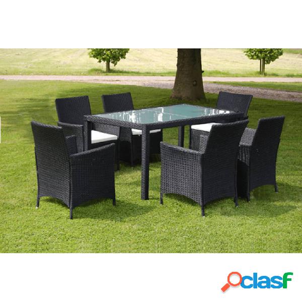 vidaXL Set comedor de jardín 7 piezas y cojines ratán