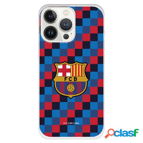 Funda para iPhone 13 Pro del Barcelona Escudo Fondo Cuadros