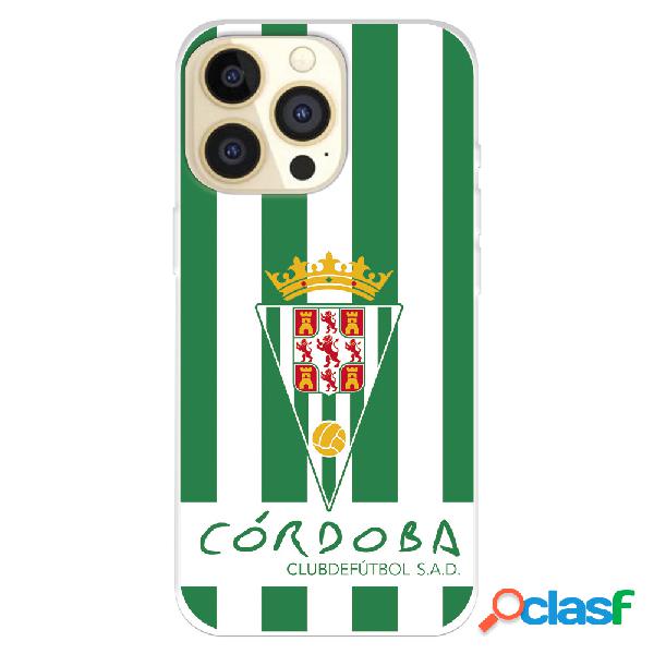 Funda para iPhone 14 Pro del Córdoba CF Escudo Fondo Rayas