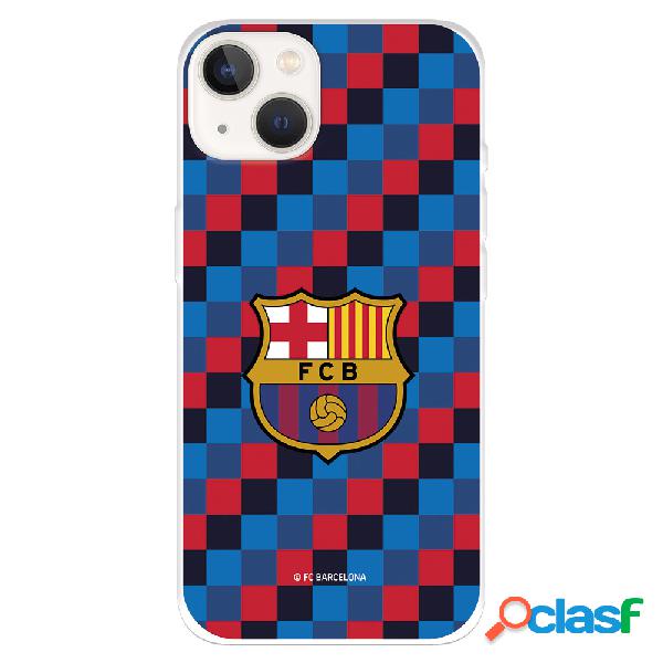 Funda para iPhone 14 del FC Barcelona Escudo Fondo Cuadros -