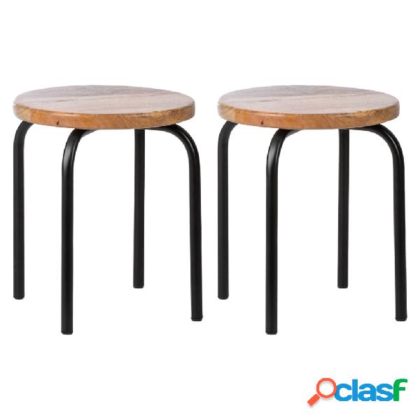 KidsDepot Juego de taburetes Circle 2 uds madera de mango