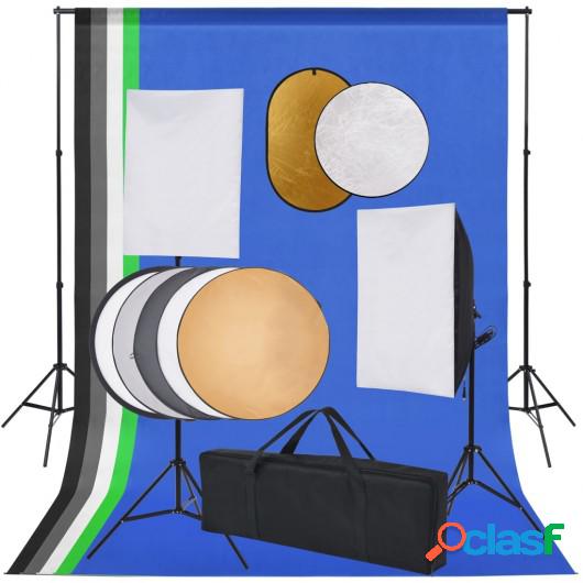 Kit estudio fotográfico softbox, sombrillas, fondo y