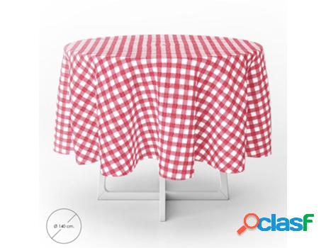 Mantel hule redondo cuadros rojos impermeable antimanchas