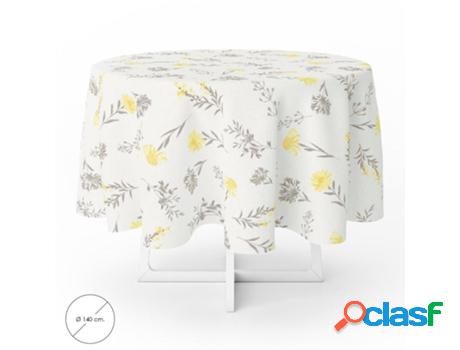 Mantel hule redondo flores amarillas impermeable antimanchas