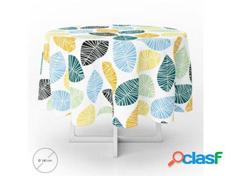 Mantel hule redondo hojas colores impermeable antimanchas