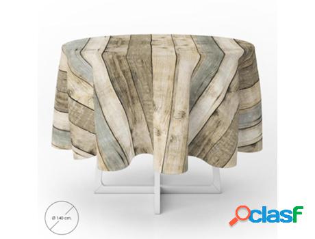 Mantel hule redondo tablones madera impermeable antimanchas