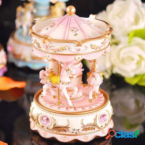 Mini Carrusel Clockwork Music Box Colorido LED