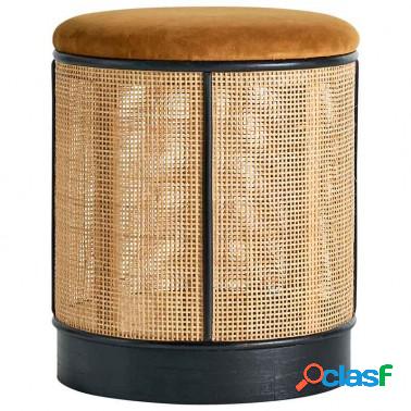 Puf reposapiés ratán y madera mostaza Serie Visby