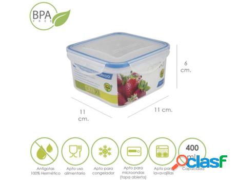Recipiente hermetico plastico cuadrado 400 ml. 11x11x6
