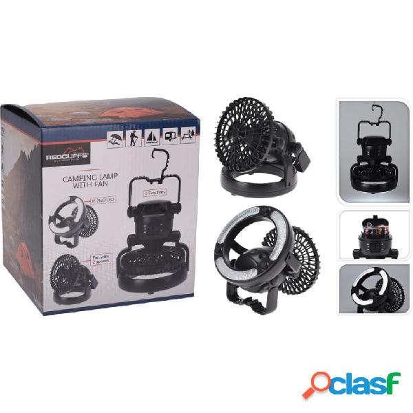 Redcliffs Lámpara de camping 18 LEDs con ventilador Negro
