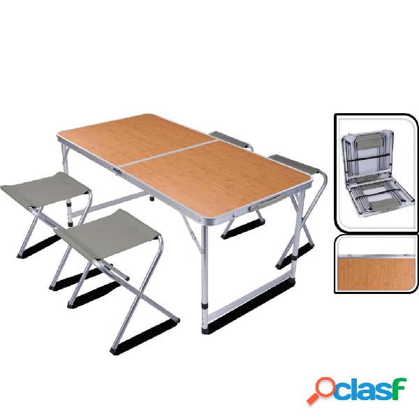 Redcliffs Mesa de camping plegable con 4 sillas 120x60x70 cm